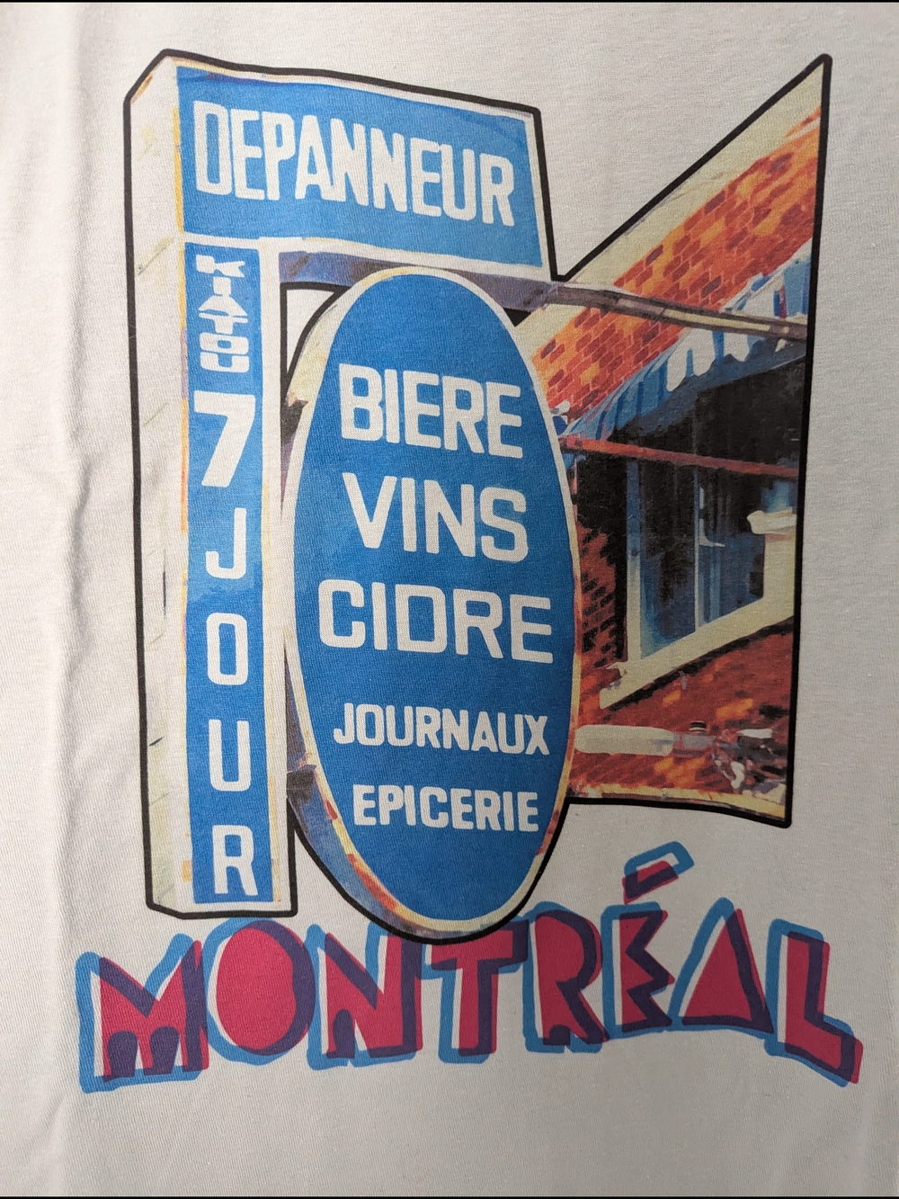 Vintage-look Montréal Graphic Tee - Blue & Red Sign Print